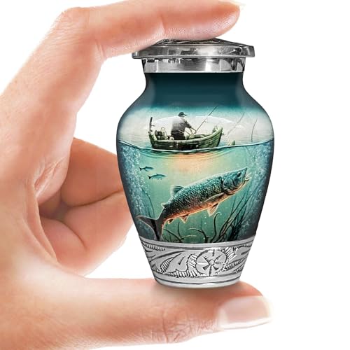 Fishing Urn for Human Ashes | Keepsake Handcrafted Funeral Memorial | Decorative Cremation Urn for Women and Men - color: Fishing, size: Small
