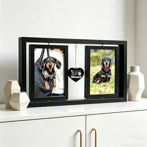 ATOBART Pet Memorial Gifts Twin Rotating Wooden Picture Frames - color: Black