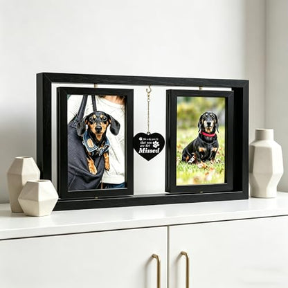 ATOBART Pet Memorial Gifts Twin Rotating Wooden Picture Frames - color: Black