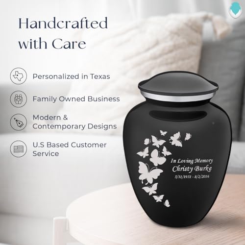 Geturns Embrace Adult Custom Butterfly Cremation Urns for Human Ashes I Black Large Funeral Urn for Female and Male I 200 lbs - color: Black