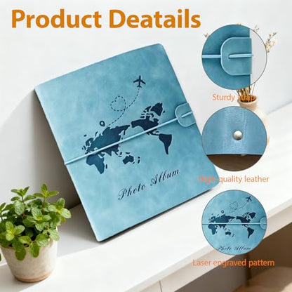 Photo Album 4x6, Leather Scrapbook Album with 50 Photos and 20 Writing Paper, DIY 6 Ring Binder Photo Album for Wedding Kids Birthday Family Travel (Blue) - color: Blue