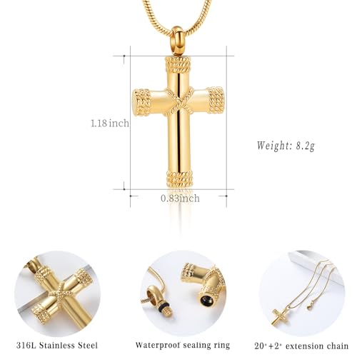 Minicremation Rope Winding Cross Cremation Ashes Urn Pendant Necklace Memorial Keepsake Jewelry Lord’s Prayer Cross Ashes Necklaces - color: Gold