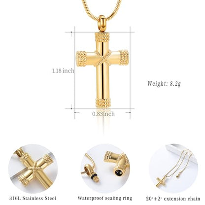 Minicremation Rope Winding Cross Cremation Ashes Urn Pendant Necklace Memorial Keepsake Jewelry Lord’s Prayer Cross Ashes Necklaces - color: Gold