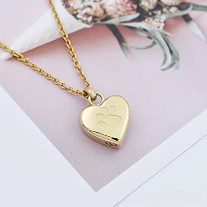 Pet Urn Necklace Heart Memorial Urn Pendant Dog Cat Keepsake Funeral Jewelry 316L Stainess Steel Paw Print Cremation Jewelry - color: Gold One Paw