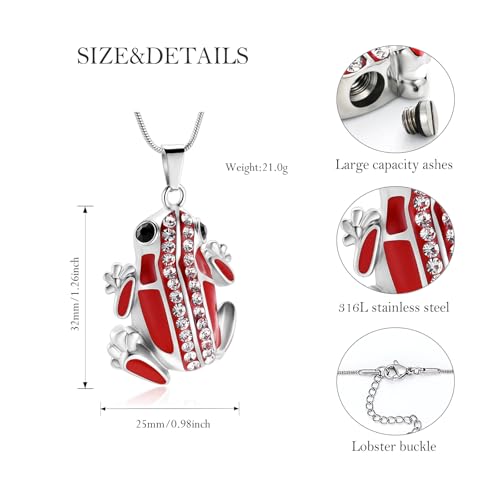 Frog Urn Necklace for Ashes Animals Cremation Jewelry Stainlee Steel Memorial Necklaces Keepsake Jewelry Ashe Holder Pendant for Human Ashes with Filling Kits - color: Red