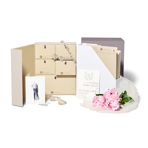 Savor | Deluxe Wedding Keepsake Box with 52 Labels, 6 Drawers, and 8 Vertical Files | Acid-Free Memory Organizer for Wedding Day, Bridal Shower & Anniversary (Slate, Laura Font) - color: Slate, size: Laura Font