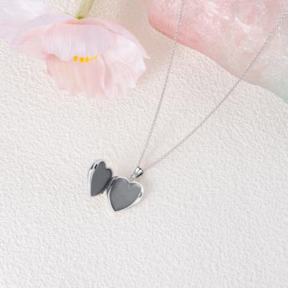 Heart Locket Necklace 925 Sterling Silver Personalized Picture Locket Pendant Birthday Christmas Jewelry Memorial Gifts for Women - color: Rose Locket