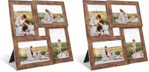 YESKAY 4x6 Collage Picture Frames, Multi Family Photo Frame with Real Glass, Displays Four 4x6 Photo, Wall Decor Wall Hanging or Tabletop, Rustic Brown (Pack of 2) - color: Rustic Brown, size: 4x6 in (Pack of 2)