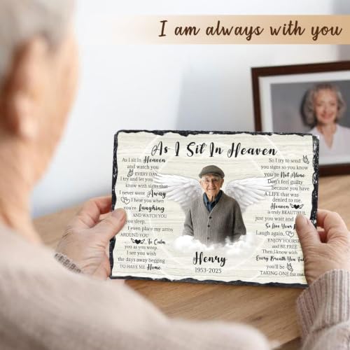 Personalized Memorial Picture Frame, Gifts for Loss of Loved One | Custom Photo & Name Sympathy Stone Frame, Customized Bereavement Condolence Gifts for Loss of Dad Mom Husband Wife Son - color: Style 4