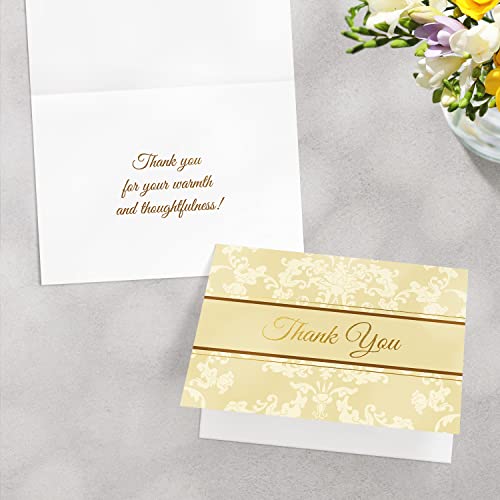 Designer Greetings Thank You Greeting Cards - size: 48 Pack Thank You - Gold & Ivory Foliage