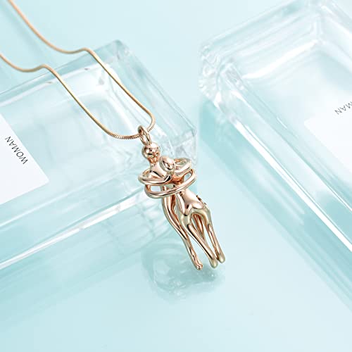 Cremation Jewelry with Angel Lady Stainless Steel Urn Necklace Pendant Memorial Ashes Keepsake for Women Girls, Filling Kit Included - color: Couple-Rosegold