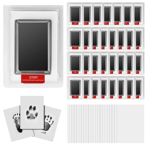 32 Pack Inkless Baby Hand and Footprint Kit - Clean Touch Ink Pad for Baby Handprint, Pet Paw Print Kit for Dogs Cats, Mess Free Keepsake Gift Set