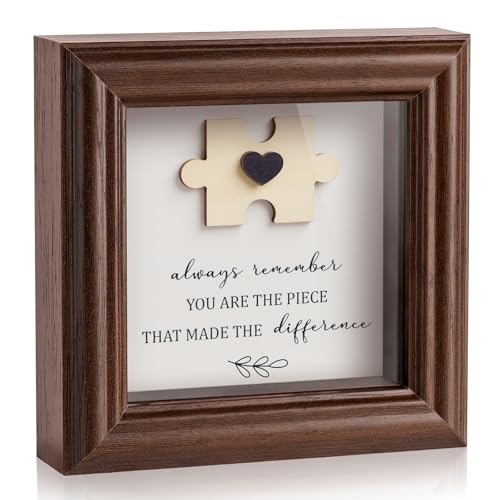 Difference Maker Gift 5.2" Wood Shadow Box Frame Thank You Plaque for Employee Coworker Boss, Unique Puzzle Piece Appreciation Sign for Office Desk Decor, Goodbye Retirement Farewell Keepsake - color: Brown