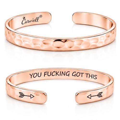 Bracelets for Women – 100+ Meaningful Engraved Messages – Solid 316L Surgical Stainless Steel Cuff Bracelet – Gift Ready - color: BADASS Gift - YOU F##king Got This - ROSE GOLD