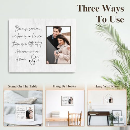 Memorial Picture Frame, Because Someone We Love is in Heaven, Sympathy Gifts Bereavement Gifts for Loss Of Loved One, 4x6 Wooden Photo Frame For Wall Tabletop Display /044