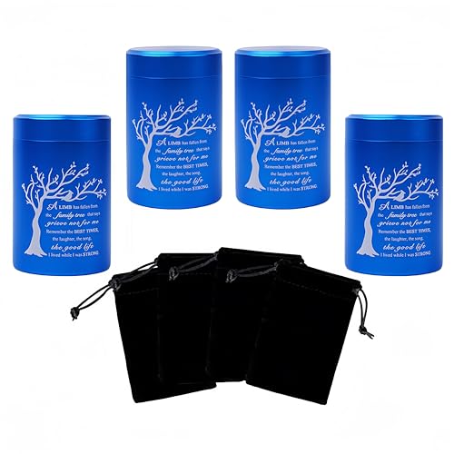 Small Urns for Ashes - Set of 4，2.7 inch Aluminium Mini Urns, Cremation Urns for Human Ashes, Ashes Holder, Small Keepsake urns-A Limb has Fallen from The Family Tree, Blue - size: Tree-Blue