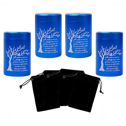 Small Urns for Ashes - Set of 4，2.7 inch Aluminium Mini Urns, Cremation Urns for Human Ashes, Ashes Holder, Small Keepsake urns-A Limb has Fallen from The Family Tree, Blue - size: Tree-Blue