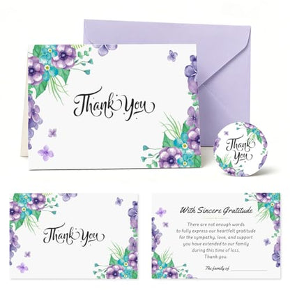 28 Pack Funeral Thank You Cards with Envelopes & Stickers, 6x8 Inches Foldable, Sympathy Bereavement Notes with Message Inside, Suitable for Memorial Services (Style 1)