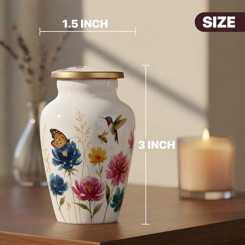 White Flower Keepsake Mini Urn for Human Ashes Adult Male & Female Funeral & Cremation Small Urn for Human Ashes Keepsake & 1 Ash Necklace for Men & Women - color: White Flower Mini Keepsake