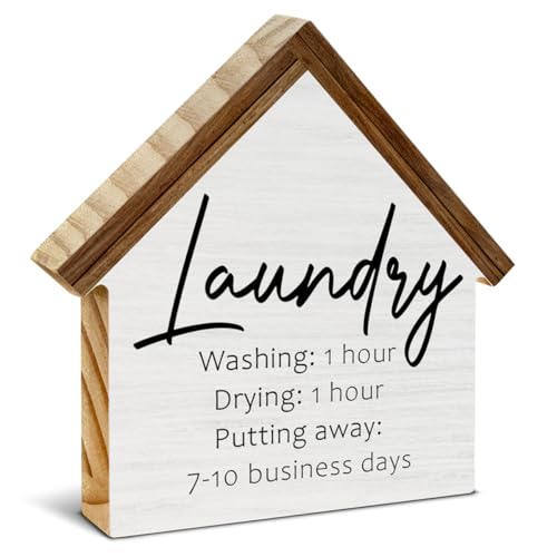 Laundry Room Decor, Washing Drying Putting Away House Shaped Wood Sign - color: loundry