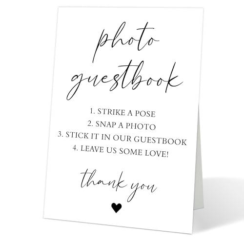 Minimalist Photo Guestbook Sign, White Wedding Signs for Ceremony and Reception, Modern Wedding Signage with Stand, Bridal Shower Table Centerpieces, Engagement Reception Event Party, 10 - color: Photo Guestbook Sign, 10