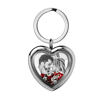 Custom Photo Text Engraved Heart Floating Living Locket Crystal Pendant Keychain - color: Red - 1 Photo Engraving