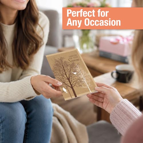 Current Kraft Sympathy Cards with Envelopes- Set of 8 Assortment (4 Designs), Large 5" x 7", Condolences Cards, Sentiments Inside, White Envelopes - color: Kraft