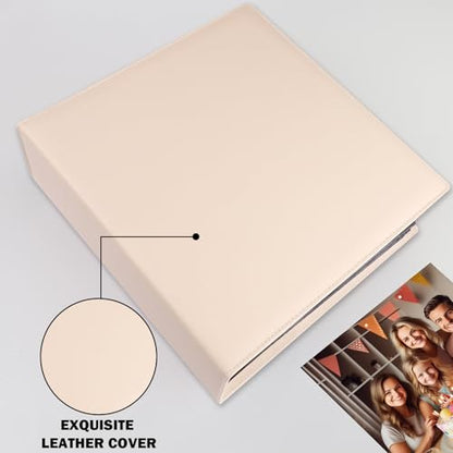 Aevdor 8x10 Photo Album, 168 Photos, Leather Cover, Beige | Large Capacity, Side-Loading Clear Pockets, Vertical 8x10 Layout, Black Inner Pages, Wedding, Travel, Baby & Family Memories - color: Beige