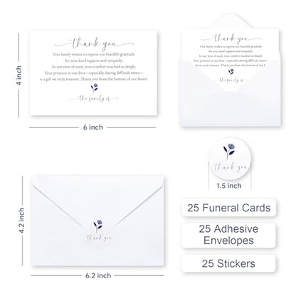 Thank You cards for Funeral with Envelopes Message Inside | 25 Pack 4×6 Inch Sympathy Thank You Cards After Funeral Notes - size: 25 Pack