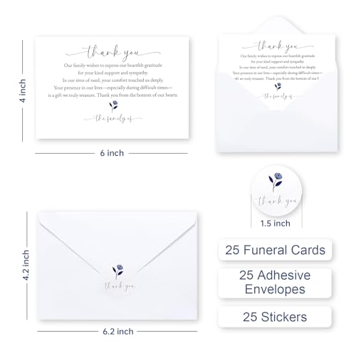 Thank You cards for Funeral with Envelopes Message Inside | 25 Pack 4×6 Inch Sympathy Thank You Cards After Funeral Notes - size: 25 Pack