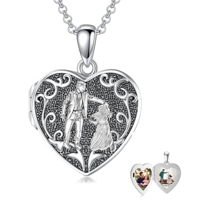 Personalized Heart Locket Necklace That Holds Pictures 925 Sterling Silver Custom Photo Lockets Necklaces Jewelry Gifts for Family Women Lover - color: Father and daughter, style: Locket Only
