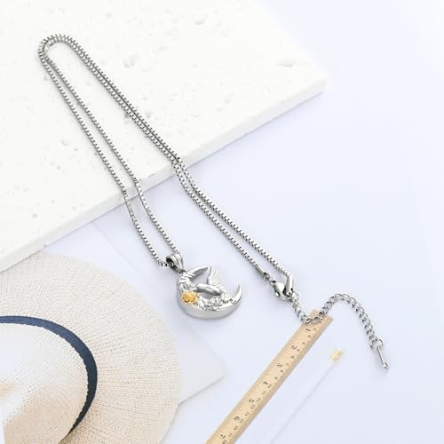 XSMZB Hummingbird Urn Necklace for Ashes of Loved One Rose Flower Moon Cremation Jewelry Ashes Holder Keepsake Pendant for Women Men - color: Silver-Gold