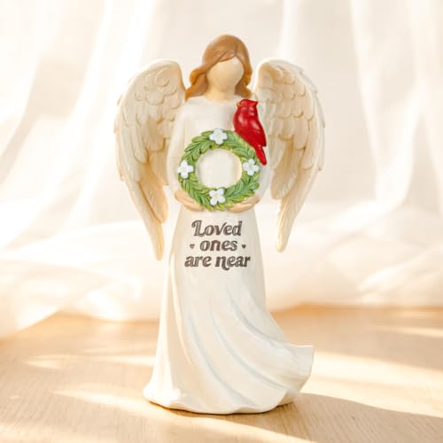 Cardinal Gifts for Women, Resin Angel Holding Wreath with Cardinal Figurine, Memorial Sympathy Gifts for Loss of Loved One, Indoor Home Shelf Mantel Decor - style: Angel Holding Wreath with Cardinal