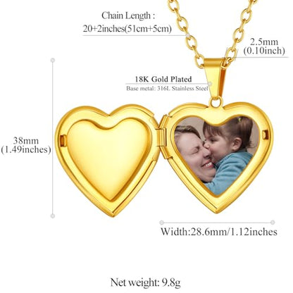 FindChic Locket Necklace for Women Custom Photo Memorial Gifts Multi-Shaped | Silver/Black/Rose Gold/Gold Plated Personalized Gifts for Loved Ones, Birthday Valentine's Day Keepsake - color: Gold- Polished Heart