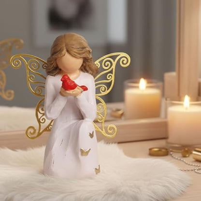 Cardinal Gifts for Women - Angel Figurines with Golden Butterfly Wings | Sympathy Gifts for Loss of Loved One,Mother,Father,Husband- Memorial Cardinal Decor for Home - 4.3" Resin Sculpted Statue - style: Kneeling
