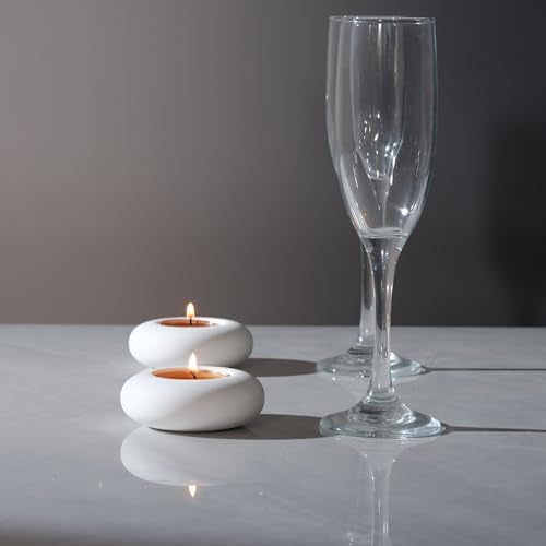 Handmade Decorative Pebble Tealight Candle Holder - Handcrafted Home Decor Accent for Calming Earthy Aesthetic White Cement Diameter 3 Inches Set of 2