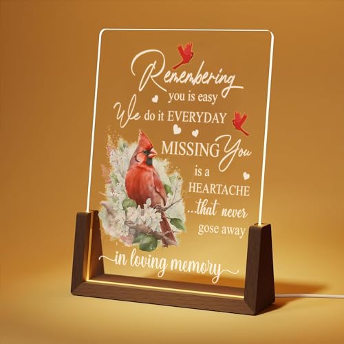 Memorial Cardinal Acrylic Plaque LED with Walnut Night Light - Sympathy Gifts for Loss of Loved One - Cardinal Memorial Gift - Memorial Gifts for Loss Mom/Dad/Grandparents (Memorial Style 1) - color: Memorial Style 1