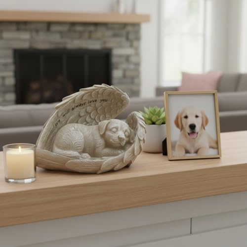 Comfy Hour 8.2 Inch Dog Angel Statue, Sleeping Pet Memorial | Dog Bereavement Gift, Angel Wings, Gray Resin, We Will Always Love You Inscription, Shelf Or Mantel Decor