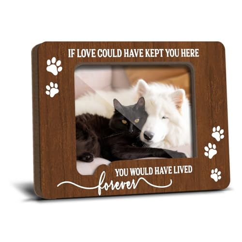 Fridge Magnetic Memorial Picture Frames for Dog Mom Cat Pet Lover Remembrance Memorial Gift for Loss of Pet Refrigerator Decor If love Could Have Kept You Here Wooden Photo Frames 2.5x3.5 - YT0230 - color: dog and cat 05