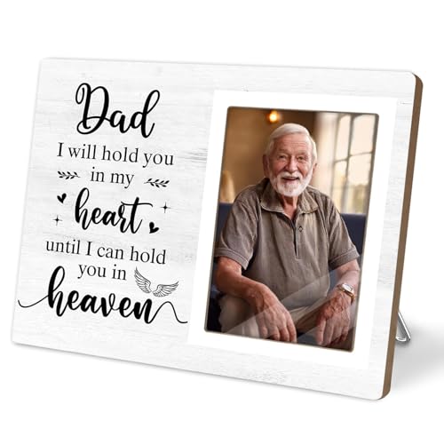 Memorial Photo Frame, Sympathy Gifts for Loss of Father, in My Heart, in Loving Memory Wooden Picture Frame, Passed Away Condolence Gifts, Fits 4x6 In Photo (White-Dad 4 x 6 Photo) - color: White-Dad