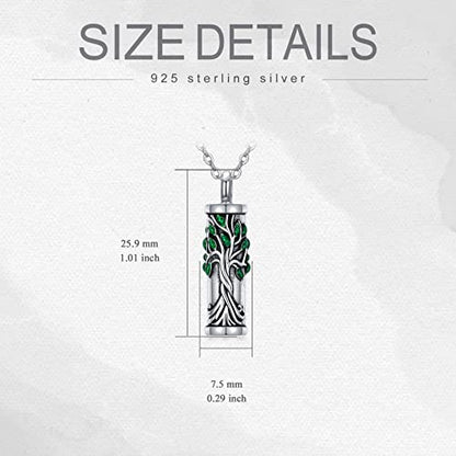 Sterling Silver Tree of Life Urn Necklace for Ashes Owl Necklace Pendant Charm for Women Memorial Gifts Keepsake Always in My Heart Memory Necklace Jewelry - style: Green Bar Tree of Life