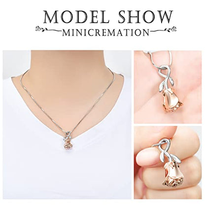 Rose Flower Cremation Urn Necklace for Ashes Stainless Steel Memorial Cremation Ash Jewelry Keepsake Pendant Necklace for Women Girl - color: Rose Gold
