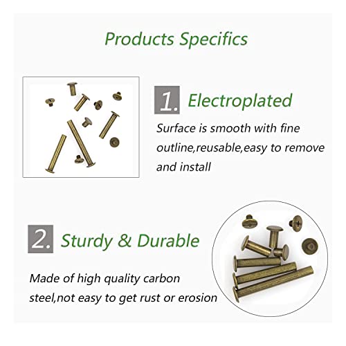 Bronze Phillips Chicago Binding Screws, 100 Pcs (50 Pair) - color: Bronze, size: M5*5.10.15.25.35.45mm