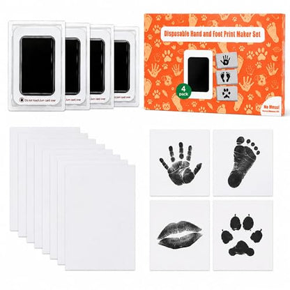 Inkless Baby Hand and Footprint Kit | Pet Memorial Paw Print Kit,Black Ink Pad 4 Pack - color: Black