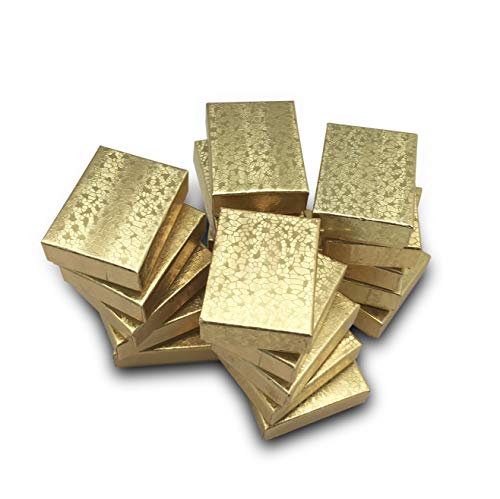 TheDisplayGuys 100 Cardboard Jewelry Gift Boxes with Inserts - Gold Foil | Size #10 - 1.9" x 1.3" x 0.7", Lids, Cotton Filled Padding, Kraft Paper, Bulk Pack Case, for Shipping, Organizers, Storage - size: 100 Pack