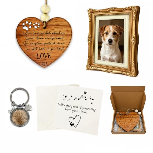 Dog Memorial Gifts for Loss of Dog, Pet Loss Bereavement Gift Box for Family Friend | Mini Gold Magnet Photo Frames for Fridge, Pet Fur Keepsake Keychain, Pet Loss Sympathy Cards, Remembrance Ornament - color: Dog