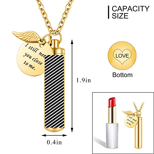 abooxiu Cylinder Urn Necklace for Ashes Cremation Jewelry/Keychain for human Pet Stainless Steel Memorial Keepsake Pendant with Angel Wing Charm Ashes - color: Gold-L