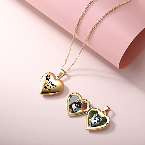 Personalized Heart Locket Necklace for Women with Picture Custom Inside Engraved Text Silver/Gold/Rose Gold Photo Locket Stainless Steel Memorial Gifts for Mom Daughter Grandmother - color: D2: Always in my heart (Gold)