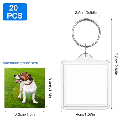 15/20 Pack Acrylic Photo Frame Keychain, Personalized Customizable Keychains, Clear Picture Keychain as Gift - color: 1.6"x 1.6"(20pack)
