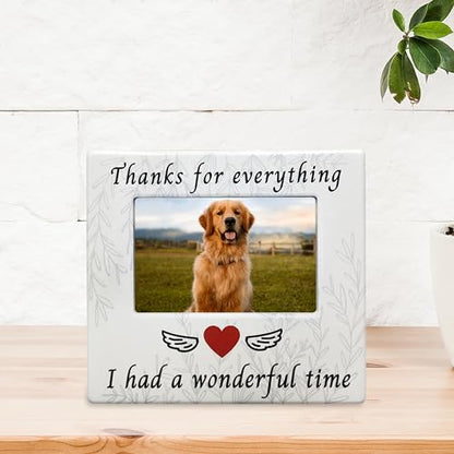 BANBERRY DESIGNS Pet Memorial Picture Frames - Set of 2 - Thanks for Everything I had a Wonderful Time - Ceramic Photo Plaque - 4" X 6" Photograph - Dog Cat Loss Sympathy Gifts - Loss of Pet Gift - color: 2 Pack